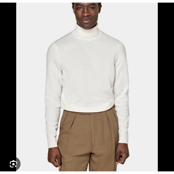 Suitsupply Off-White Merino Wool Turtleneck Sweater Men’s Size L D45 - Picture 1 of 9